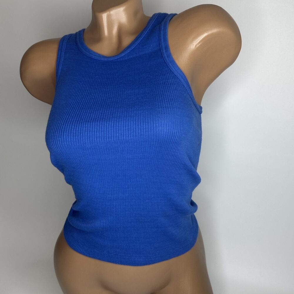 VTG 90s Savage Sport Blue Ribbed Tank Top Womens Large Racerback High Neck USA